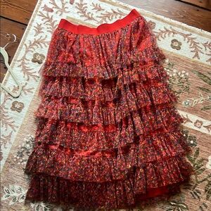 Boden Floral Tiered Red Skirt